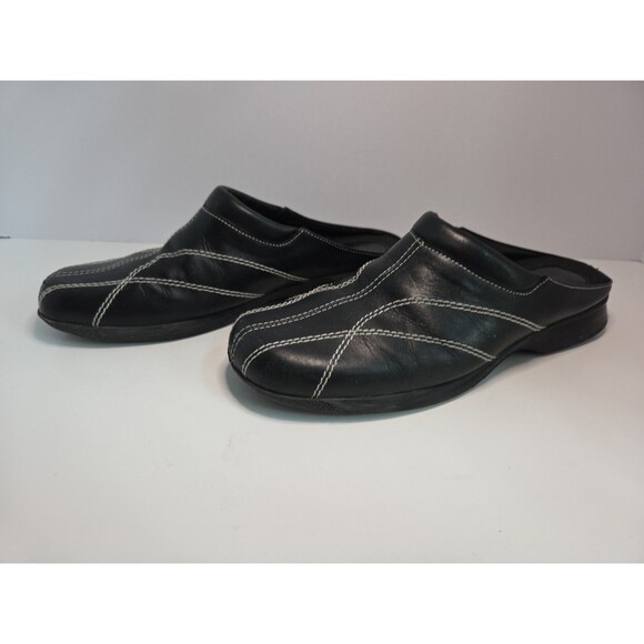 Enzo Angelini blk Leather Mules, white stitch Callahan Comfy Great Condition 6.5 - Picture 3 of 8